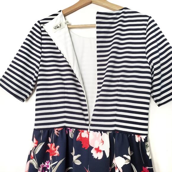 Eliza J | Floral Striped Fit and Flare Dress - Picture 6 of 9